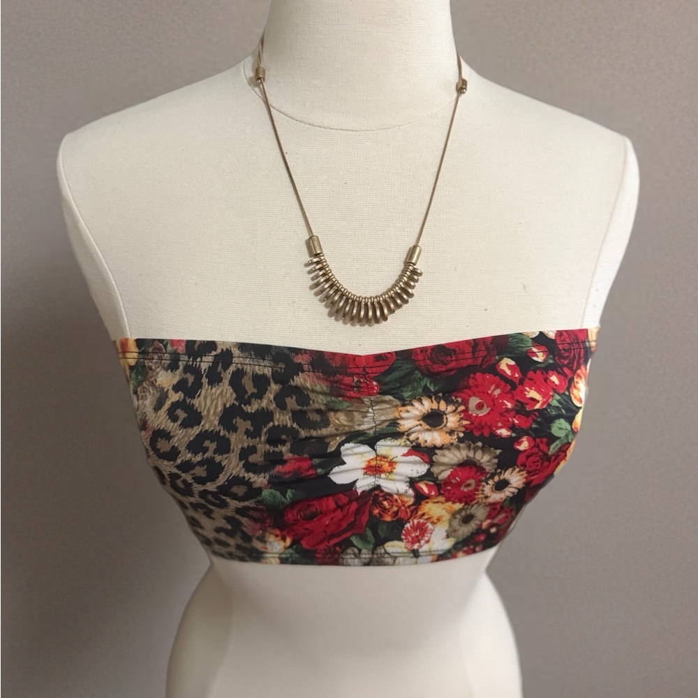See You Monday Red and Black Leopard Bandeau Bustier Top